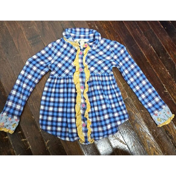 Matilda Jane Make Believe Floating Away Plaid Button Up Shirt size 6 - Picture 2 of 6